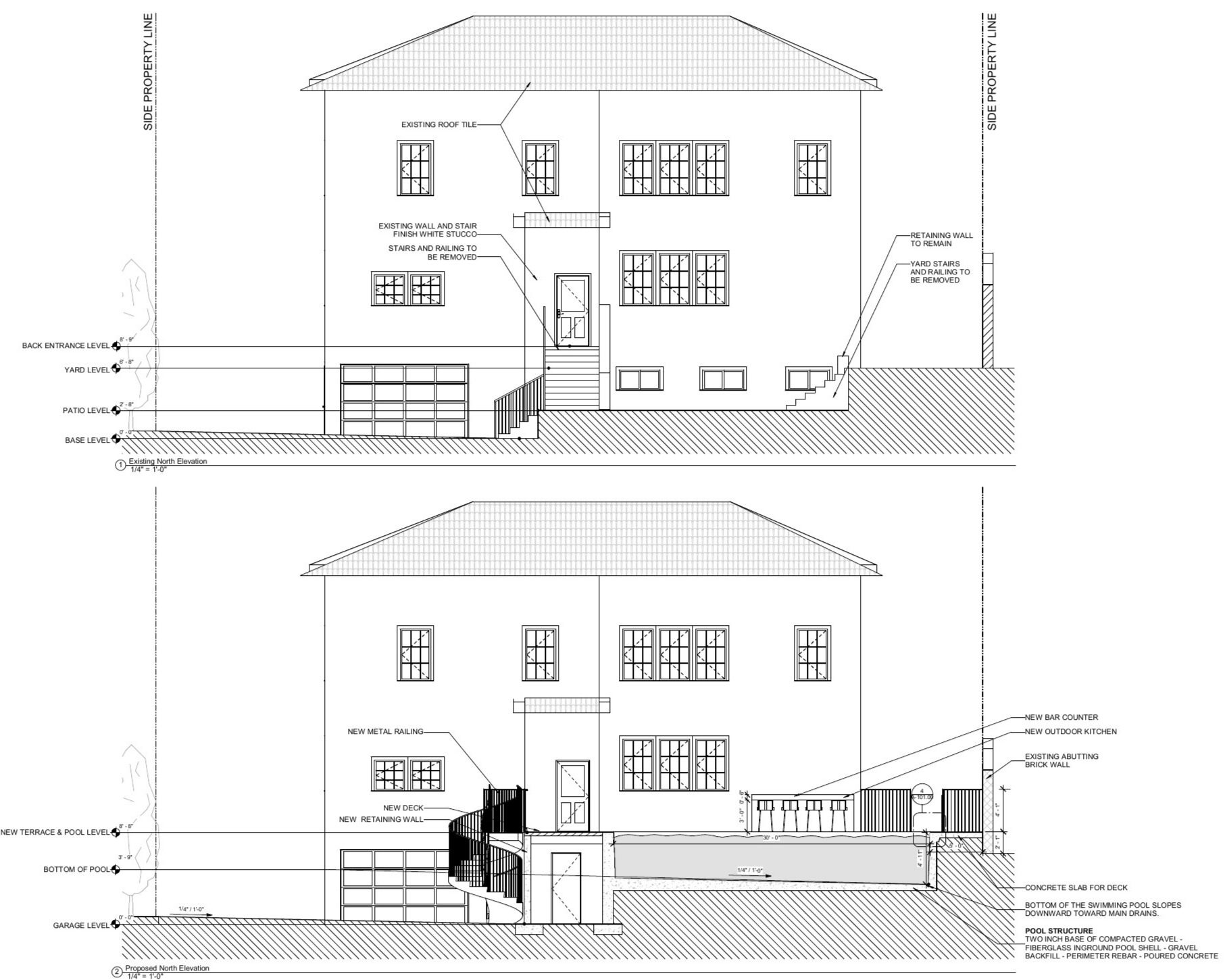 Existing and proposed rear section: pool, deck, outdoor kitc